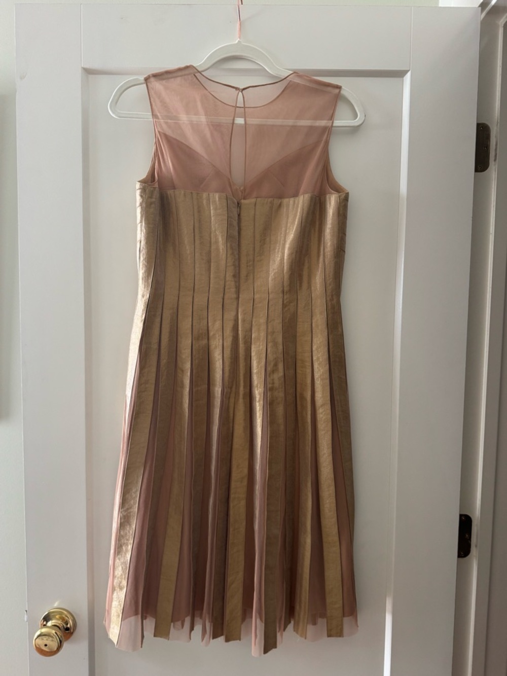 Adrianna Papell Blush Pink and Gold Pleated Midi Dress